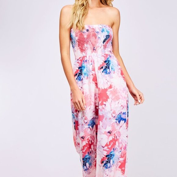 Pink Floral Ribbed Jumpsuit - Picture 6 of 7